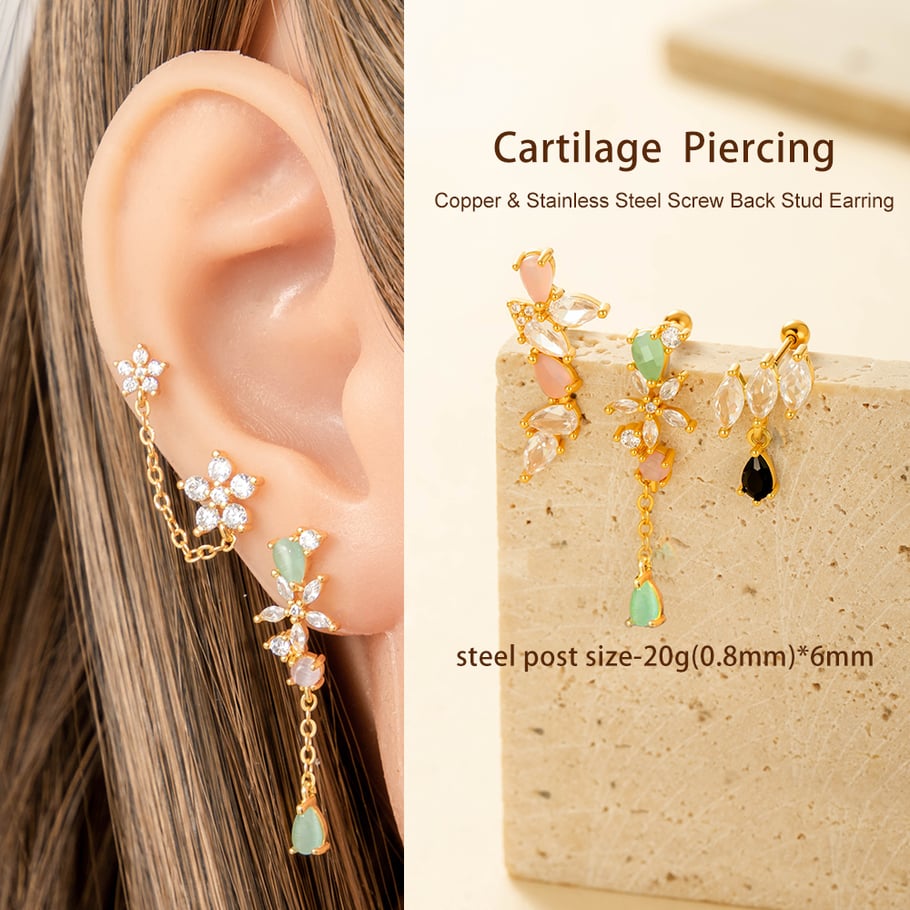 Blume Kupfer Gold Farbe Zirkon Piercings Ohrringe Bild4