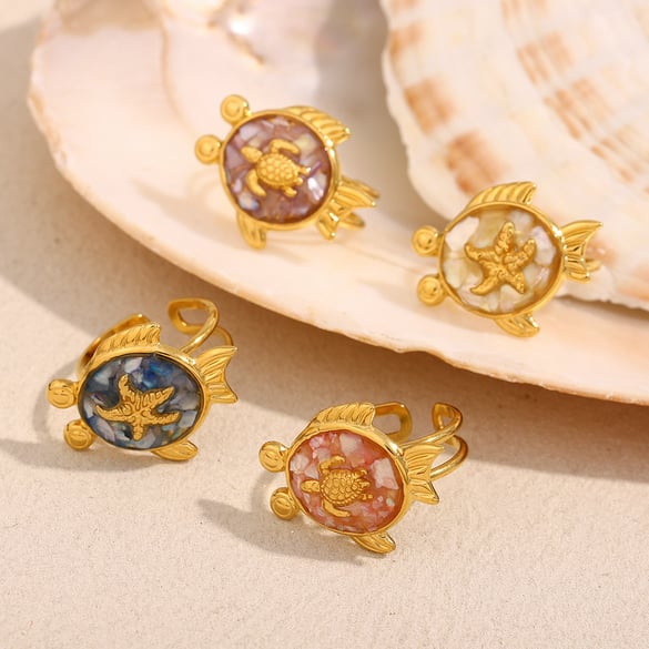 Luxe serie elegante schildpad roestvrijstalen verstelbare damesringen 2