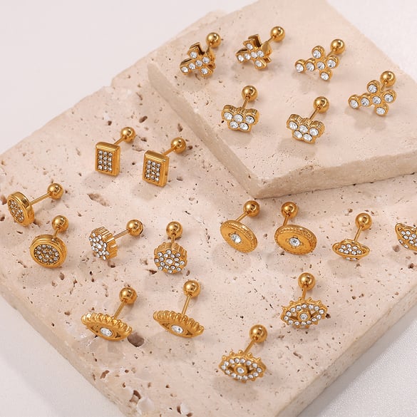 Cross Stainless Steel Gold Color Piercing Earrings