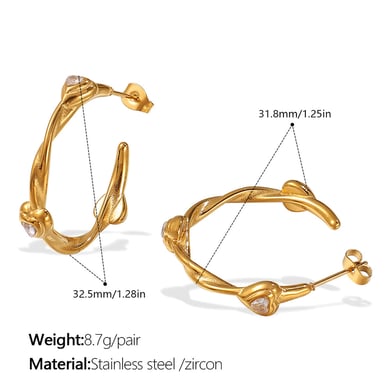 Pendientes de aro de acero inoxidable color dorado con forma de corazón h5 