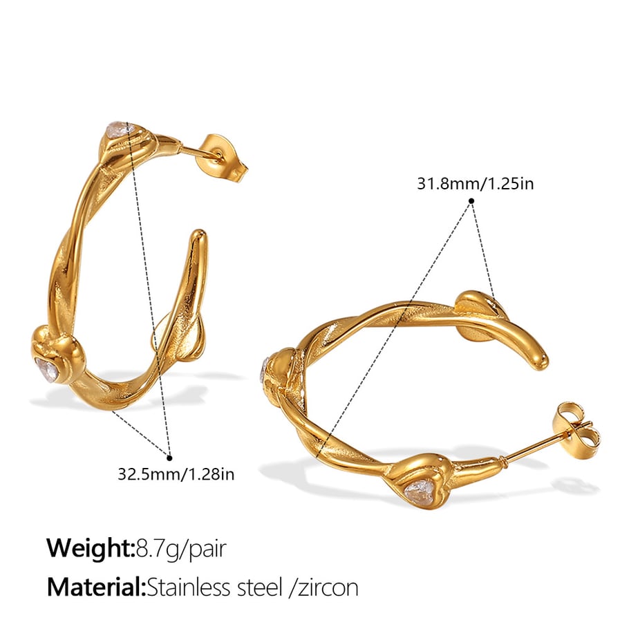 Pendientes de aro de acero inoxidable color dorado con forma de corazón 