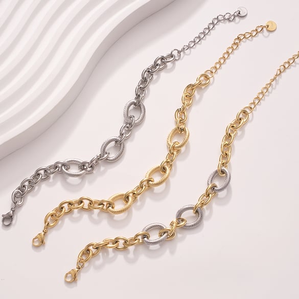 Braccialetti a catena da donna in acciaio inossidabile ovale lucido color oro 2