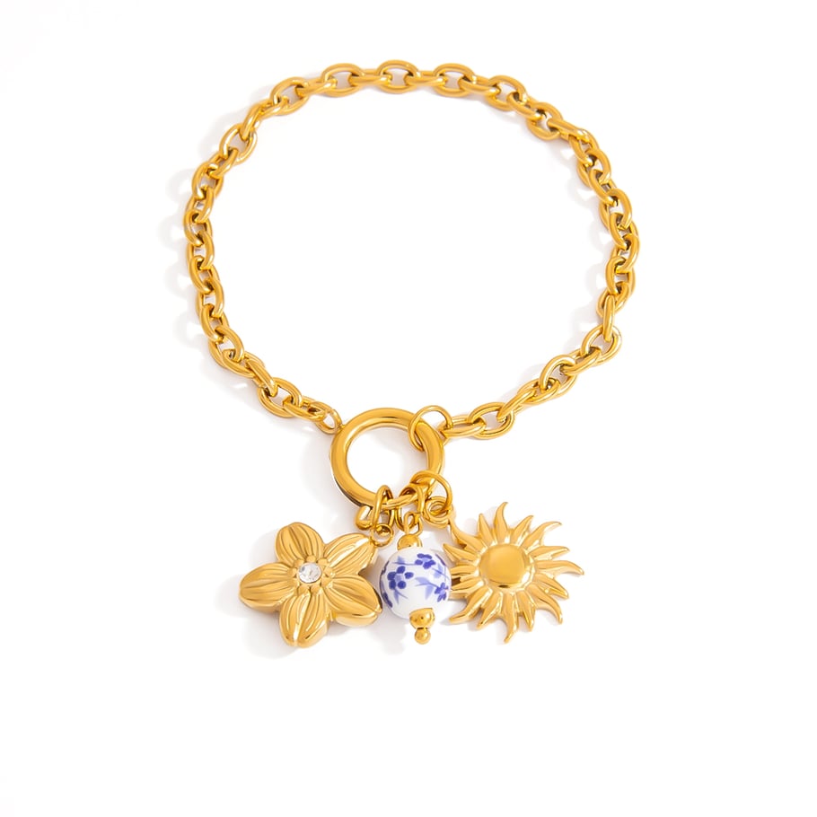 Classical Sun Stainless Steel Gold Color Women's Charm Bracelets 