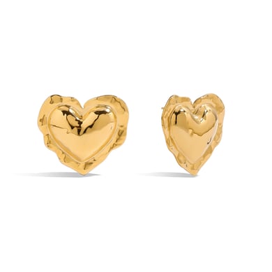 Pendientes de botón de acero inoxidable dorado con forma de corazón retro h5 