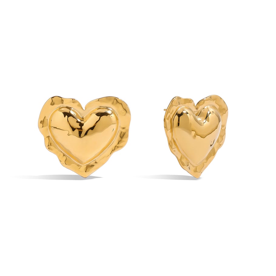 Pendientes de botón de acero inoxidable dorado con forma de corazón retro 