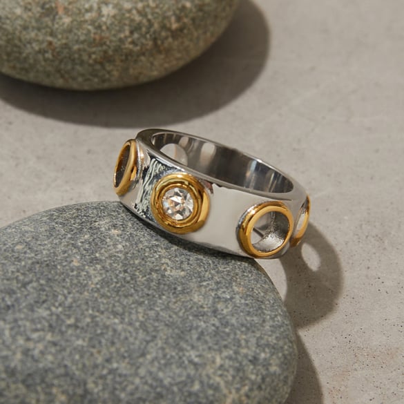 Punk Style Stainless Steel Mixed Color Statement Ring