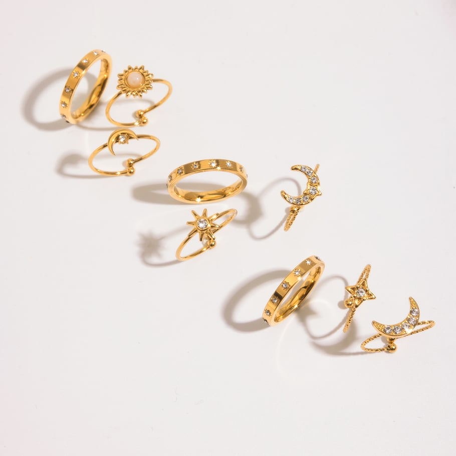 Casual Sun/Moon Stainless Steel Gold Color Ring Sets Picture4