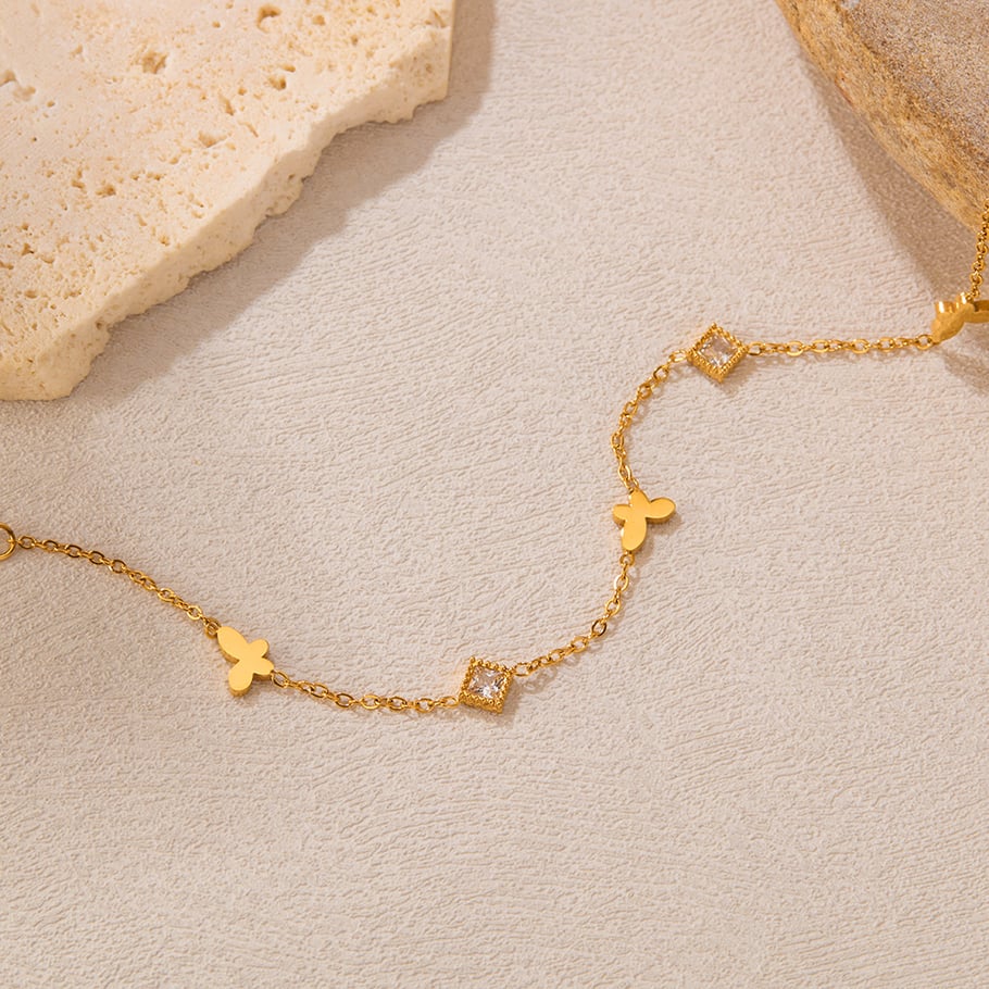1 paio di bracciali a catena da donna in acciaio inossidabile color oro, serie semplice, con motivo &quot;Quotidiano Animale&quot; Immagine5