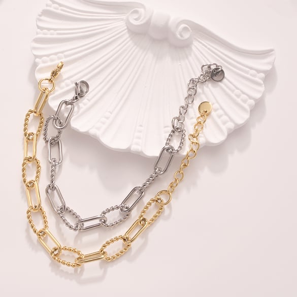 Daily Squircle Twist Stainless Steel Gold Color Women's Chain Bracelets 2