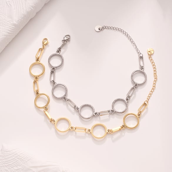 Bracelets à chaîne géométriques en acier inoxydable doré pour femmes, motif patchwork annulaire 2