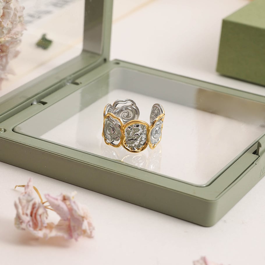 Statement-Ringe aus Edelstahl mit Retro-Blumenmotiv in verschiedenen Farben Bild5