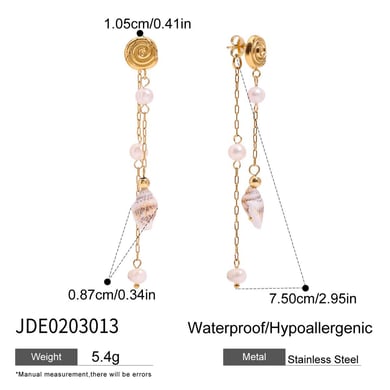 Oceanic Stainless Steel  Gold Color Shell Dangle Earrings h5 Picture2
