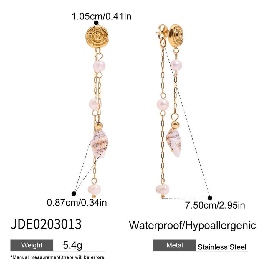Oceanic Stainless Steel  Gold Color Shell Dangle Earrings Picture2