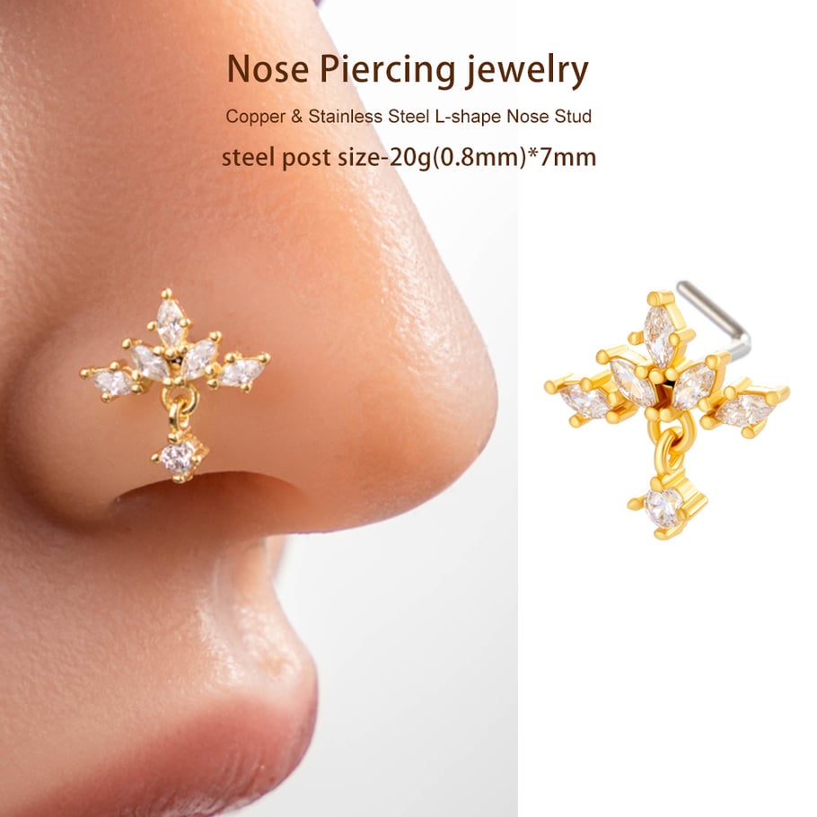 1 pièce de piercing de nez design en cuivre doré et zircon pour femme Image5