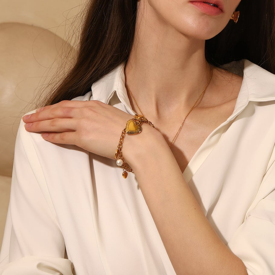 Braccialetti con ciondolo a forma di cuore in acciaio inossidabile, serie classica, da donna, 1 pezzo Immagine3