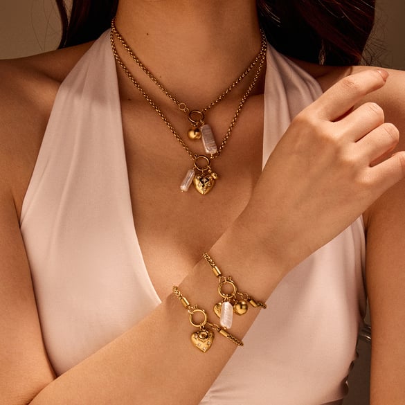 Romantik Retro Kalp Şeklinde Altın Paslanmaz Çelik Kadın Kolye Uçları