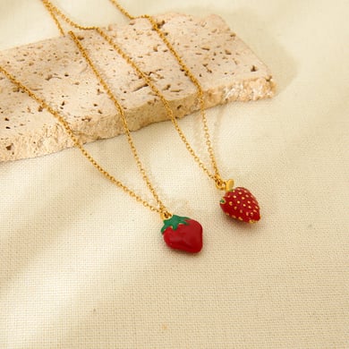 Romantic Series Sweet Strawberry Stainless Steel Women's Pendant Necklaces h5 Picture2