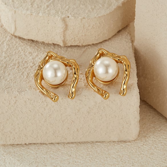1 paire de boucles d&#39;oreilles à tige géométriques quotidiennes en acier inoxydable couleur or pour femme, série Simple 2