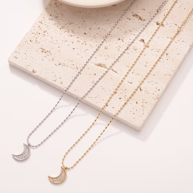 Minimalistische klassieke maan roestvrij staal goudkleurige dames hanger kettingen h5 Afbeelding6