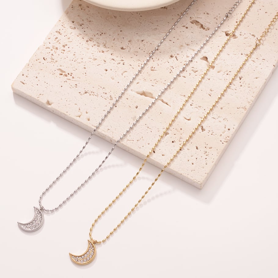 Minimalistische klassieke maan roestvrij staal goudkleurige dames hanger kettingen Afbeelding6