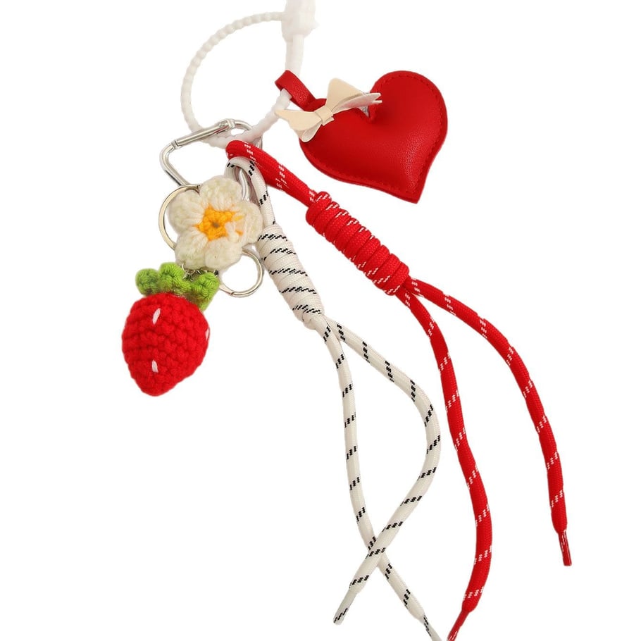 1 Piece Strawberry Flower PU Heart Shaped Bag Charms Picture5