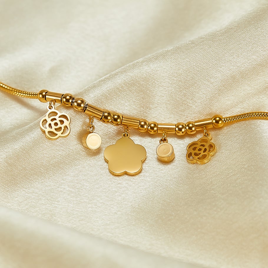 Blumen-Charm-Armbänder aus Edelstahl in Goldfarbe Bild6