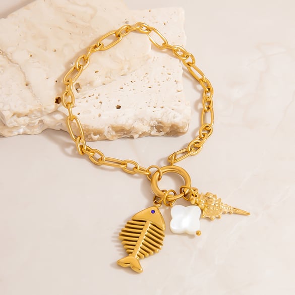 Braccialetti con ciondoli classici da donna in acciaio inossidabile color oro a spina di pesce