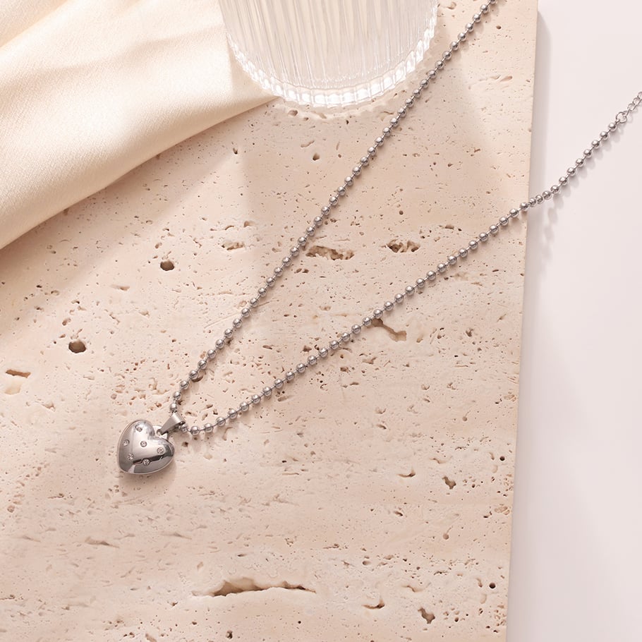 Minimalist Kalp Paslanmaz Çelik Gümüş Renkli Kadın Kolye Uçları Resim4