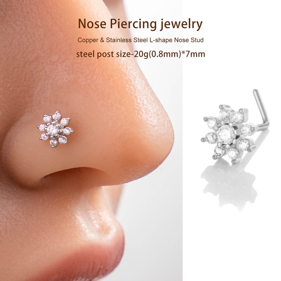 1 pièce de clou de nez en forme de fleur en cuivre doré et zircon pour femme Image6