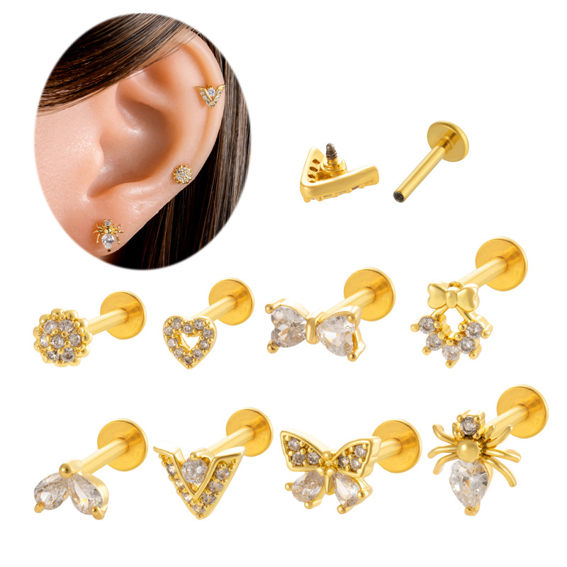 1 Pair Simple Series Daily Bow Knot Copper   Gold Color  Zircon Women's Piercings Earrings Picture3