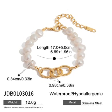 Elegant Stainless Steel Gold Color Pearl Beaded Bracelet h5 Picture2