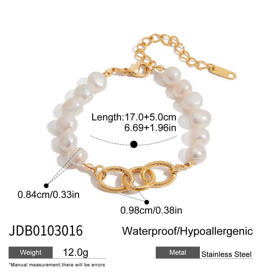 Elegant Stainless Steel Gold Color Pearl Beaded Bracelet Picture2