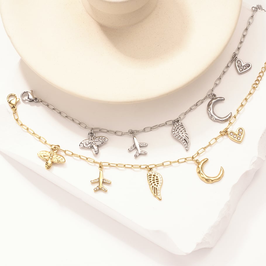 Braccialetti con ciondoli da donna Swing Exquisite in acciaio inossidabile color oro Immagine6