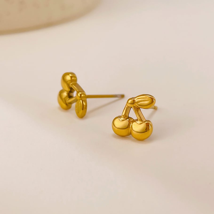 1 par de pendientes de botón de acero inoxidable dorados con diseño de planta diaria de serie simple para mujer Imagen4