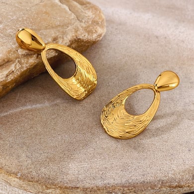 1 paio di orecchini pendenti ovali retrò in acciaio inossidabile color oro da donna h5 Immagine3