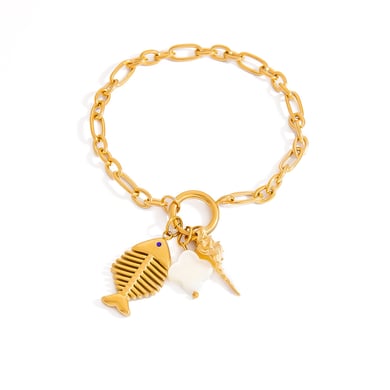 Classic Fishbone Stainless Steel Gold Color Women's Charm Bracelets h5 Picture6