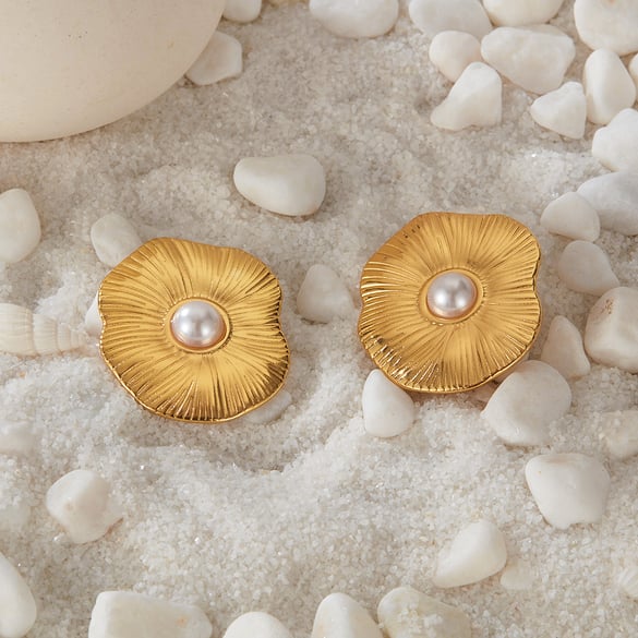 1 par de pendientes de botón de acero inoxidable dorados con diseño de planta diaria de serie simple para mujer