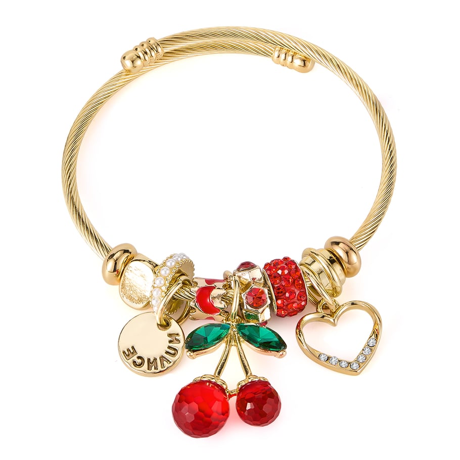 Sweet Cherry Gold Color Cuff Bracelets 