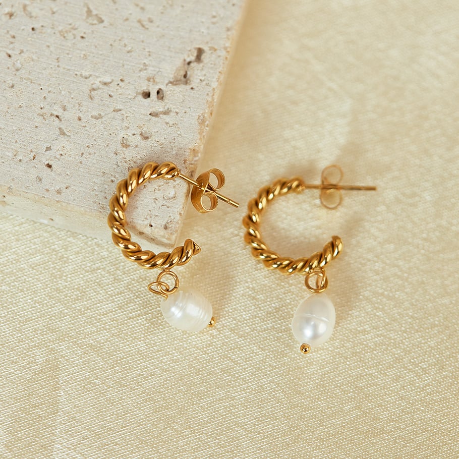 1 Paar einfache Serie täglich geometrische Edelstahl Gold Farbe Damen Tropfen Ohrringe Bild7