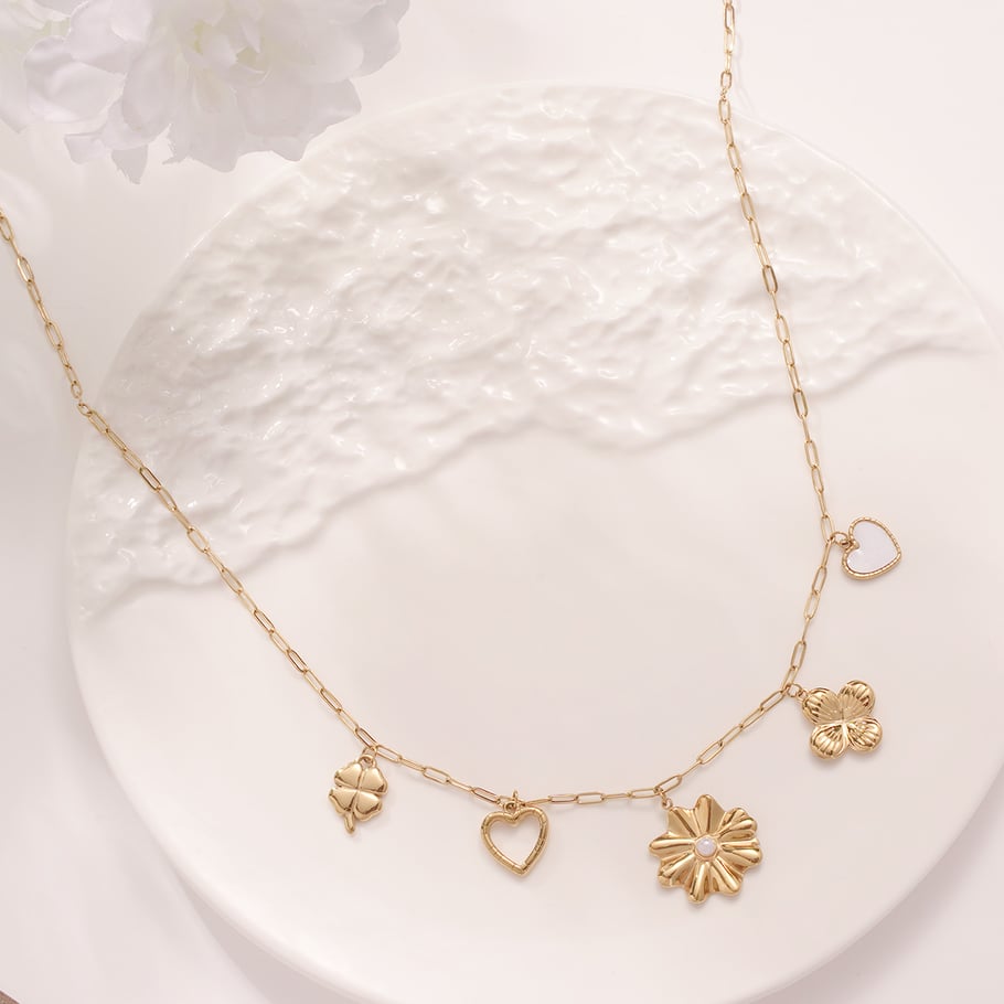 Romantische bloemen roestvrij staal goudkleurige dames hanger kettingen Afbeelding6