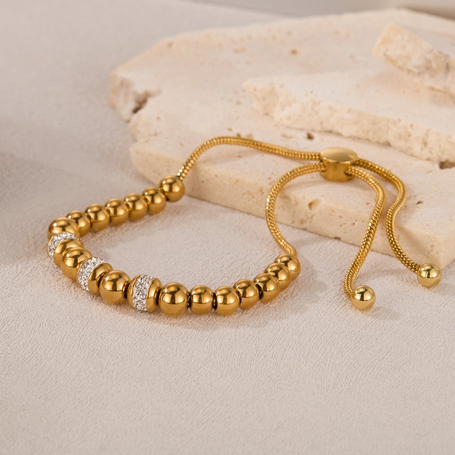 1 bracelet quotidien en acier inoxydable doré pour femme avec perles Image2