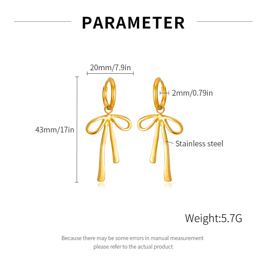 1 Pair Simple Series Daily Bow Knot Stainless Steel   Gold Color  Women's Drop Earrings Picture2