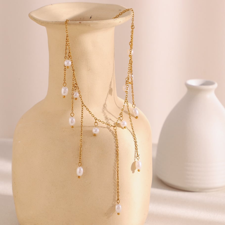 Einfache Serie Elegante Perlen Edelstahl Damen Kette Halsketten Bild3