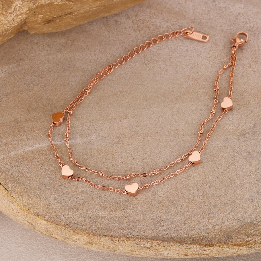Bracelet chaîne en acier inoxydable pour femme, série Simple, motif cœur simple, 1 pièce Image3