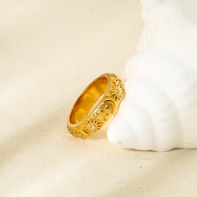 Luxuriöse Retro-Sonnen-Statement-Ringe aus Edelstahl der Serie h5 Bild3