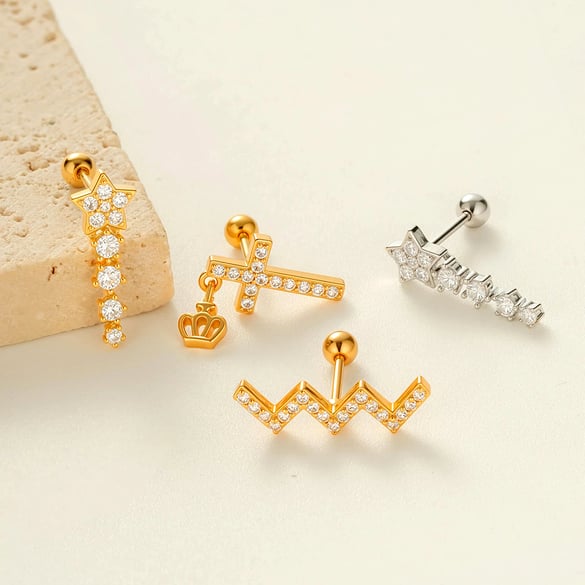 Boucles d&#39;oreilles piercing en zircon couleur or et cuivre étoile