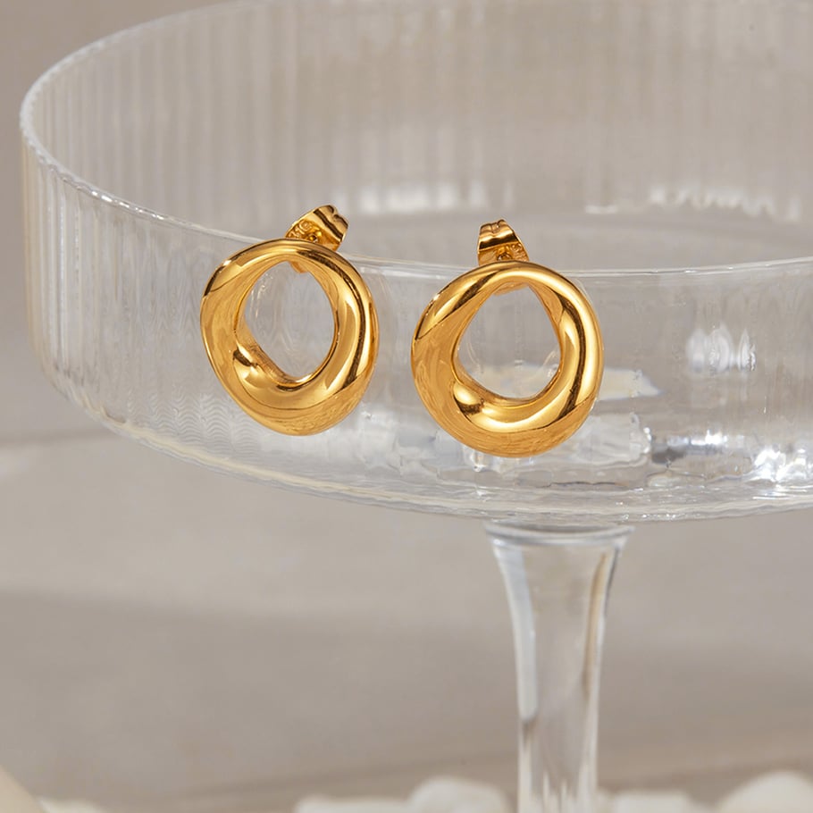 1 paio di orecchini a bottone da donna in acciaio inossidabile color oro, con motivo geometrico, semplici e quotidiani Immagine4