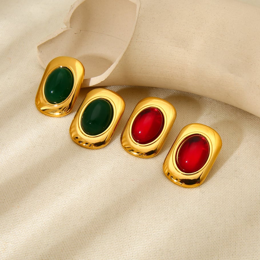 Anillos elípticos rojos y verdes retro de alta gama para mujer Imagen3