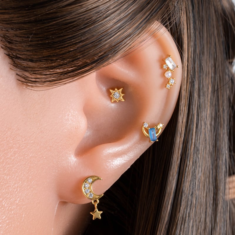 1 Pair Simple Series Simple Sun/Moon Copper   Gold Color  Zircon Women's Piercings Earrings Picture4