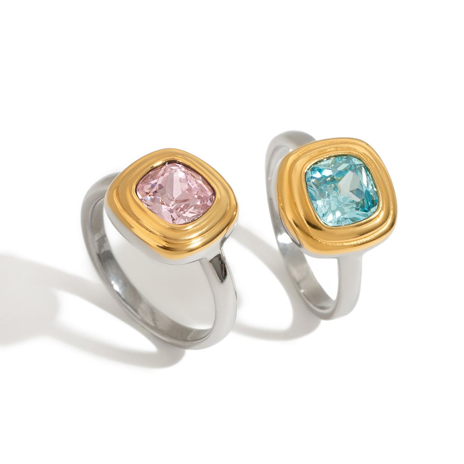 Simple Stainless Steel Gold Color Gemstone Rings Picture6